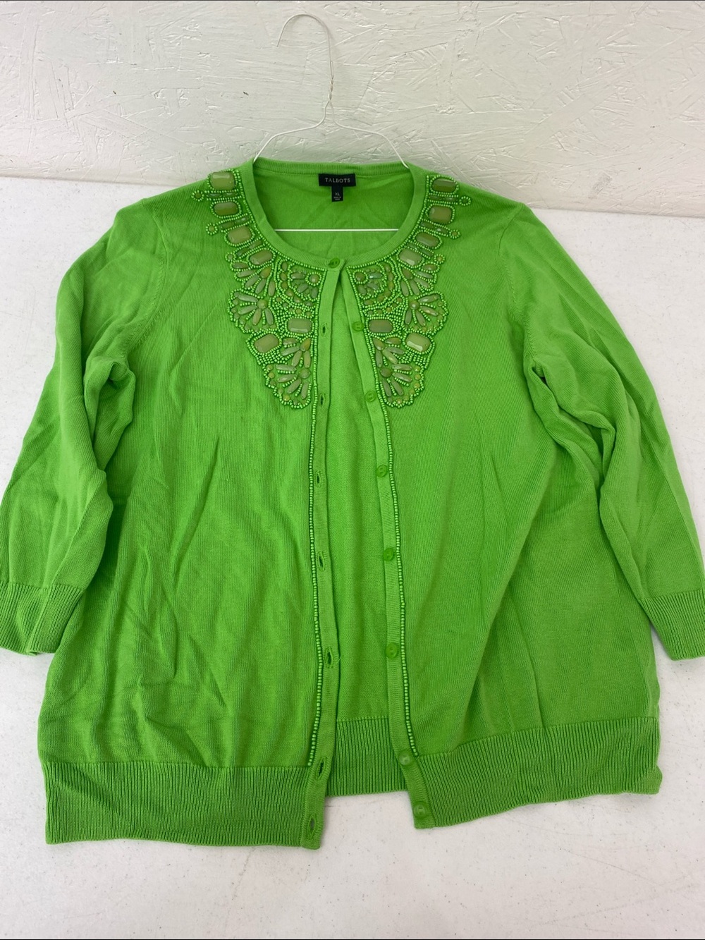 Talbots Bright Green Embellished Button-Front Cardigan